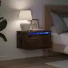 Image de vidaXL Table de chevet murale avec lumières LED chêne fumé