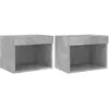 Image de vidaXL Tables de Chevet Murales avec Lumières LED 2 pcs, Armoires de Lit Suspendue, Tables de Nuit, Armoires de Nuit Chambre, Moderne, Gris Béton
