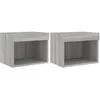 Image de vidaXL Tables de Chevet Murales avec Lumières LED 2 pcs, Armoires de Lit Suspendue, Tables de Nuit, Armoires de Nuit Chambre, Moderne, Sonoma Gris