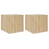 Image de vidaXL Meubles TV Muraux Lumières LED 2 pcs, Armoires de Télévision Suspendues avec Rangement, Meubles Télé Flottants Salon, Moderne, Chêne Sonoma