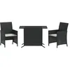 Image de vidaXL Ensemble de Bistro avec Coussins 3 pcs, Chaises et Table de Patio, Meubles de Terrasse Arrière-Cour Extérieur, Noir Résine Tressée