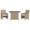 Image de vidaXL Ensemble de Bistro avec Coussins 3 pcs, Chaises et Table de Patio, Meubles de Terrasse Arrière-Cour Extérieur, Beige Résine Tressée