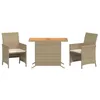 Image de vidaXL Ensemble de Bistro avec Coussins 3 pcs, Chaises et Table de Patio, Meubles de Terrasse Arrière-Cour Extérieur, Beige Résine Tressée