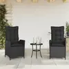 Image de vidaXL Chaises inclinables de jardin lot de 2 et coussins noir rotin