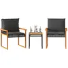 Image de vidaXL Ensemble de bistro 3 pcs et coussins noir résine tressée acacia