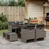 Image de vidaXL Ensemble à manger de jardin 9 pcs coussins gris résine tressée