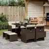 Image de vidaXL Ensemble à manger de jardin et coussins 9 pcs marron poly rotin