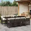Image de vidaXL Ensemble à manger de jardin et coussins 9 pcs marron poly rotin