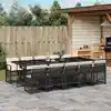Image de vidaXL Ensemble à manger de jardin 11 pcs coussins noir résine tressée