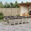 Image de vidaXL Ensemble à manger de jardin et coussins 15 pcs gris clair rotin