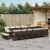 Image de vidaXL Ensemble à manger de jardin et coussins 17 pcs marron rotin