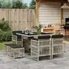 Image de vidaXL Ensemble à manger de jardin et coussins 9 pcs gris clair rotin