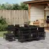 Image de vidaXL Ensemble à manger de jardin 11 pcs coussins noir résine tressée