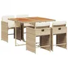 Image de vidaXL Ensemble à Manger de Jardin avec Coussins 5pcs, Chaises à Manger avec Accoudoirs, Ensemble de Meubles avec Table, Moderne, Beige Résine Tressée