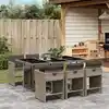 Image de vidaXL Ensemble à manger de jardin et coussins 7 pcs gris rotin