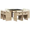 Image de vidaXL Ensemble à Manger de Jardin et Coussins 9 pcs, Chaises à Manger avec Accoudoirs, Ensemble de Meubles avec Table, Moderne, Beige Résine Tressée