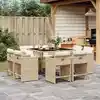 Image de vidaXL Ensemble à manger de jardin et coussins 9 pcs beige Poly rotin