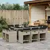 Image de vidaXL Ensemble à manger de jardin 11pcs avec coussins gris poly rotin