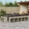 Image de vidaXL Ensemble à manger de jardin et coussins 15 pcs gris clair rotin