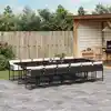 Image de vidaXL Ensemble à manger de jardin 13 pcs coussins noir résine tressée