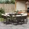 Image de vidaXL Ensemble à manger de jardin et coussins 9 pcs marron poly rotin