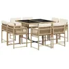 Image de vidaXL Ensemble à Manger de Jardin avec Coussins 9 pcs, Table et Chaises à Dossier Rabattable, Meubles d'Extérieur Patio Terrasse, Moderne, Beige Résine Tressée