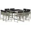 Image de vidaXL Ensemble à Manger de Jardin avec Coussins 9 pcs, Table et Chaise de Terrasse, Meubles de Patio, Mobilier d'Extérieur, Gris Clair Résine Tressée