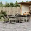 Image de vidaXL Ensemble à manger de jardin et coussins 15 pcs gris clair rotin