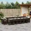 Image de vidaXL Ensemble à manger de jardin et coussins 17 pcs marron rotin