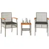Image de vidaXL Ensemble de bistro 3 pcs et coussins gris résine tressée acacia