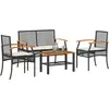 Image de vidaXL Salon de jardin 4 pcs avec coussins Noir Résine tressée