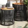 Image de vidaXL Tables d'appoint de jardin 2 pcs dessus en bois noir poly rotin
