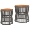 Image de vidaXL Tables d'Appoint de Jardin Dessus en Bois 2 pcs, Tables Basses, Meubles de Terrasse Patio Extérieur, Moderne, Gris Résine Tressée