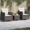 Image de vidaXL Ensemble de bistro 3 pcs et coussins noir résine tressée acacia