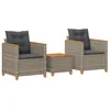 Image de vidaXL Ensemble de Bistro avec Coussins 3 pcs, Chaises et Table de Patio, Meubles de Terrasse Extérieur, Gris Résine Tressée Acacia