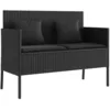 Image de vidaXL Banc de Jardin avec Coussins, Siège de Patio, Chaise de Terrasse, Meuble de Parc Arrière-Cour Balcon Extérieur, Noir Résine Tressée