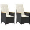 Image de vidaXL Chaises inclinables de jardin lot de 2 et coussins noir rotin