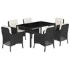 Image de vidaXL Ensemble à Manger de Jardin Coussins 7pcs Noir Résine tressée