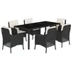 Image de vidaXL Ensemble à Manger de Jardin avec Coussins 7 pcs, Table et Chaises de Patio, Meubles d'Extérieur Terrasse, Moderne, Noir Résine Tressée