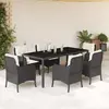 Image de vidaXL Ensemble à manger de jardin coussins 7pcs Noir Résine tressée