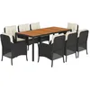 Image de vidaXL Ensemble à Manger de Jardin avec Coussins 9 pcs, Table et Chaises de Patio, Meubles d'Extérieur Terrasse, Moderne, Noir Résine Tressée