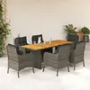 Image de vidaXL Ensemble à manger de jardin et coussins 7 pcs gris rotin
