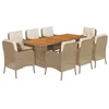 Image de vidaXL Ensemble à Manger de Jardin avec Coussins 9 pcs, Table et Chaises de Patio, Meubles d'Extérieur Terrasse, Moderne, Beige Résine Tressée