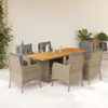 Image de vidaXL Ensemble à manger de jardin et coussins 7 pcs beige poly rotin