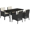 Image de vidaXL Ensemble à Manger de Jardin avec Coussins 5 pcs, Chaises et Table de Patio, Meubles de Terrasse, Moderne, Noir Résine Tressée