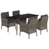 Image de vidaXL Ensemble à Manger de Jardin avec Coussins 5 pcs, Table et Chaises de Patio, Meubles d'Extérieur Terrasse, Moderne, Gris Résine Tressée
