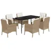 Image de vidaXL Ensemble à Manger de Jardin avec Coussins 7 pcs, Chaises et Table de Patio, Meubles de Terrasse, Moderne, Beige Résine Tressée