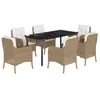 Image de vidaXL Ensemble à Manger de Jardin avec Coussins 7 pcs, Chaises et Table de Patio, Meubles de Terrasse, Moderne, Beige Résine Tressée