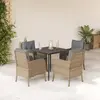 Image de vidaXL Ensemble à manger de jardin avec coussins 5pcs Beige poly rotin