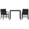 Image de vidaXL Ensemble de Bistro avec Coussins 3 pcs, Table et Chaises de Jardin, Ensemble de Meubles d'Extérieur Balcon, Moderne, Noir Résine Tressée